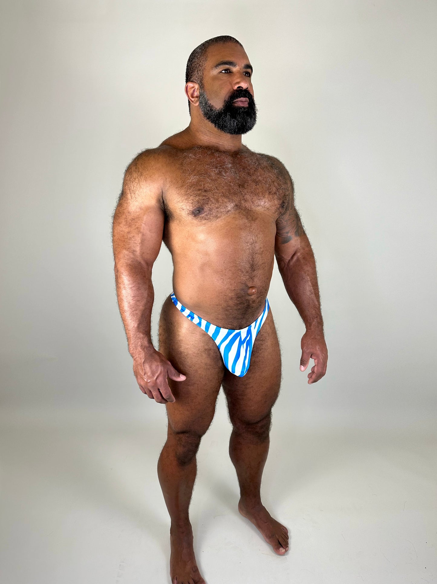 Blue Tiger Velvet Thong