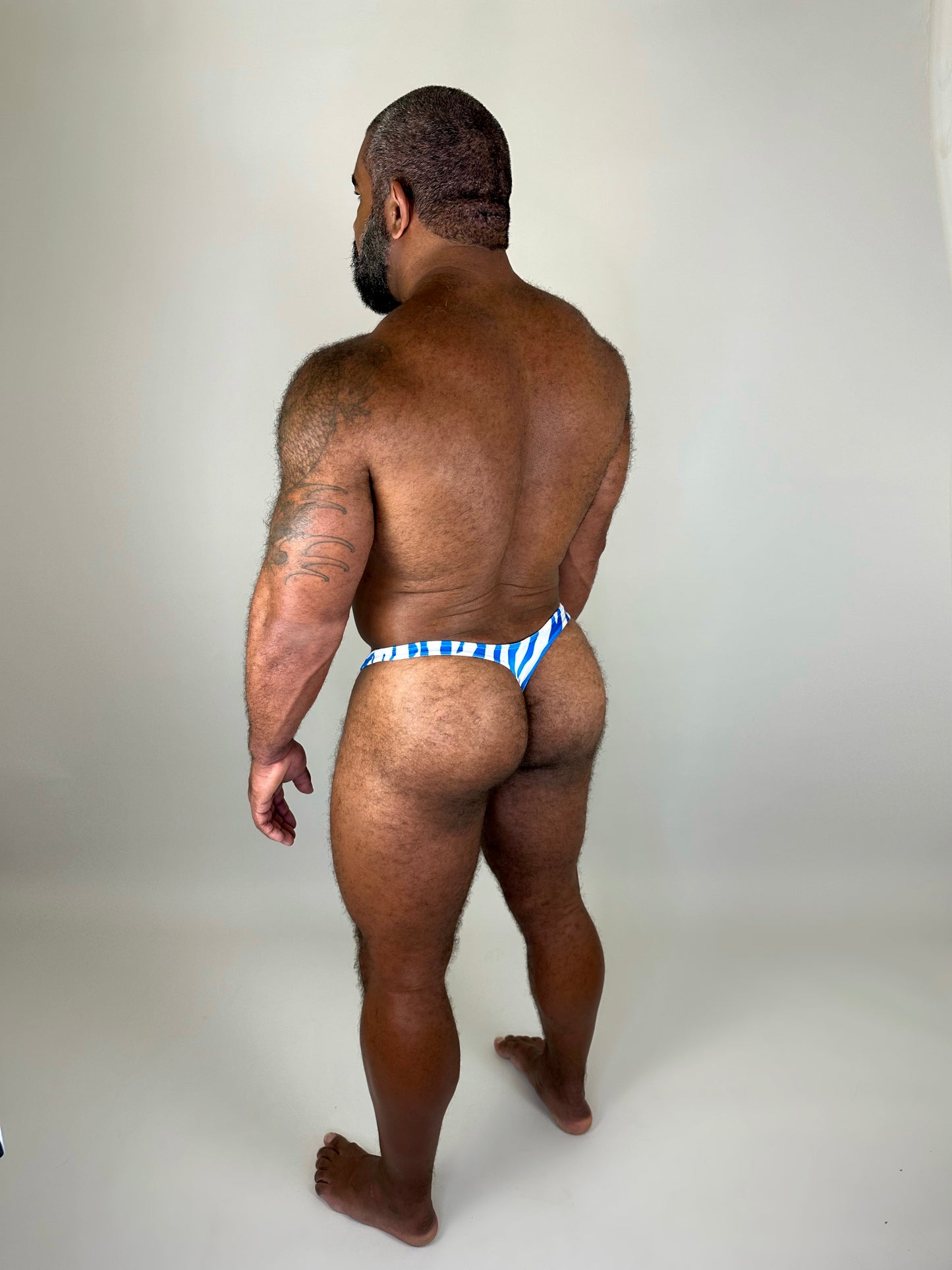 Blue Tiger Velvet Thong