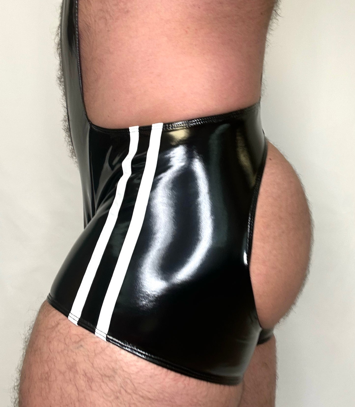Black Shiny Jock Singlet (White Stripes)