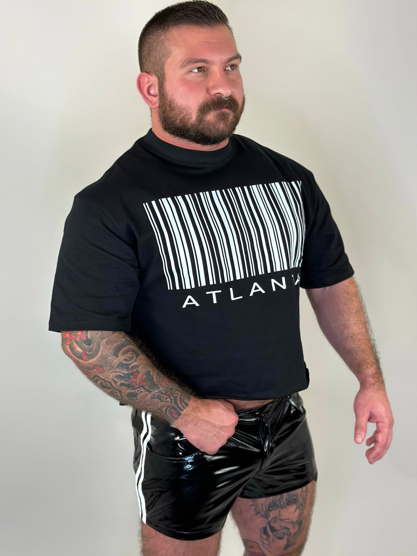 Black Shiny Shorts (White Stripes)