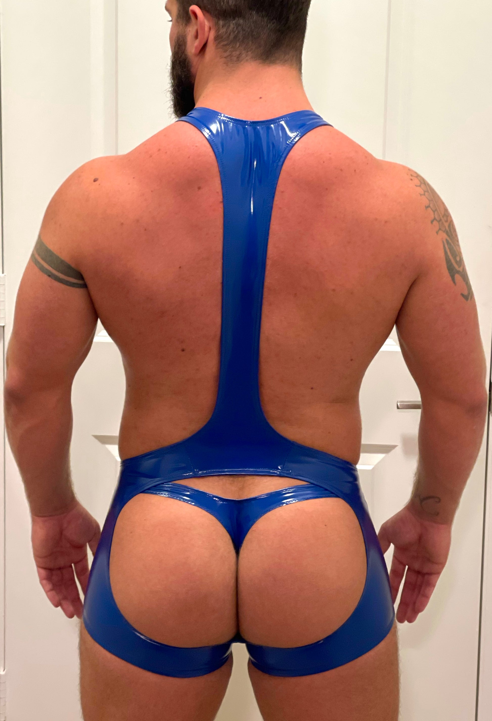 Royal Blue Shiny Jock Singlet (Yellow Stripes)